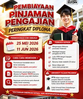 Permohonan Pinjaman Pelajaran YAKIN peringkat Diploma IPTA Sepenuh Masa 2026 Kini Dibuka