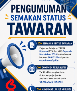 Semakan Status Tawaran Pinjaman Pelajaran YAKIN Peringkat Diploma dan KIAS sepenuh masa 2026